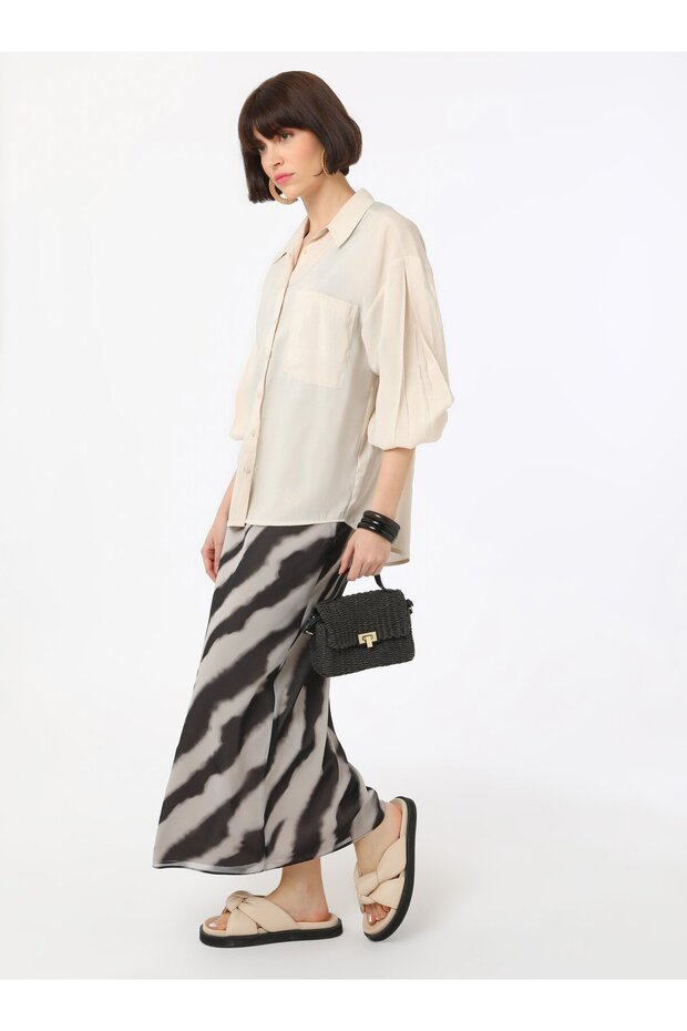 تنورة شيفون منقوشة - أسود - رمادي - رفقة - 2