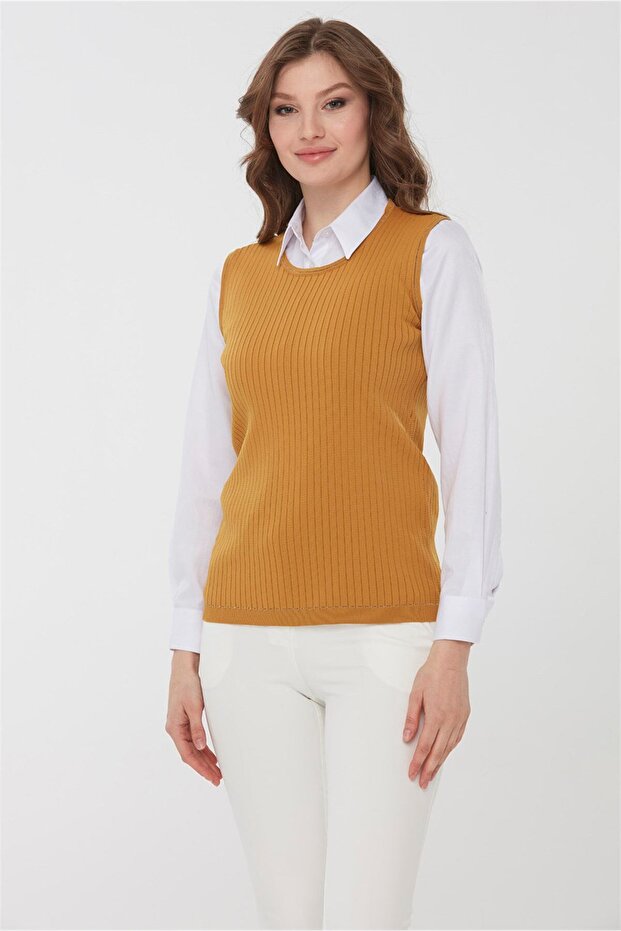 Women's Knitwear Sleeveless Blouse Mustard