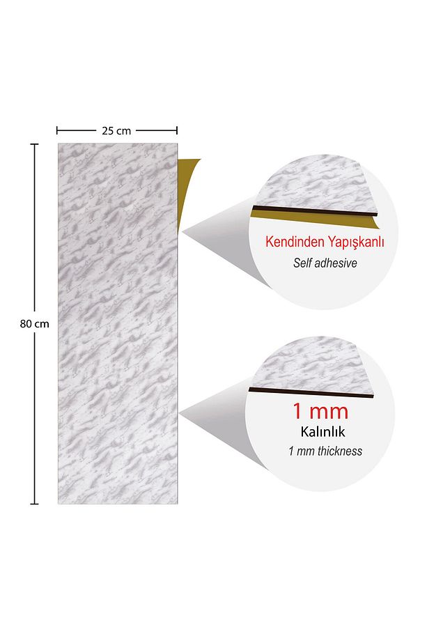 Kendinden Yapışkanlı Mermer Desenli PVC Parke 25x80 cm / 15 Adet / 3 m² - 7