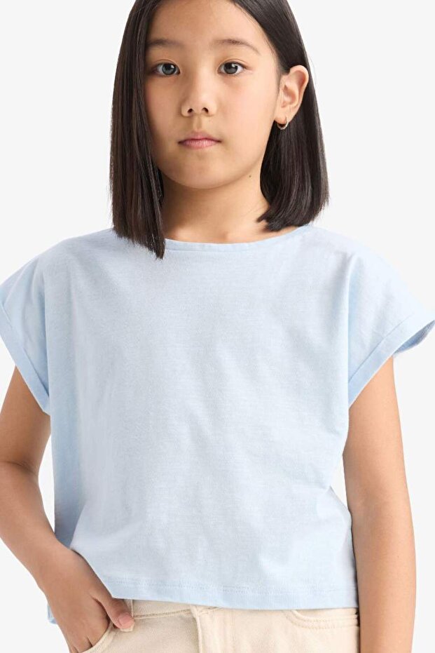 100% Cotton Boxy Fit Crew Neck Basic Short Sleeve T-Shirt for Girls C4511A825Sm