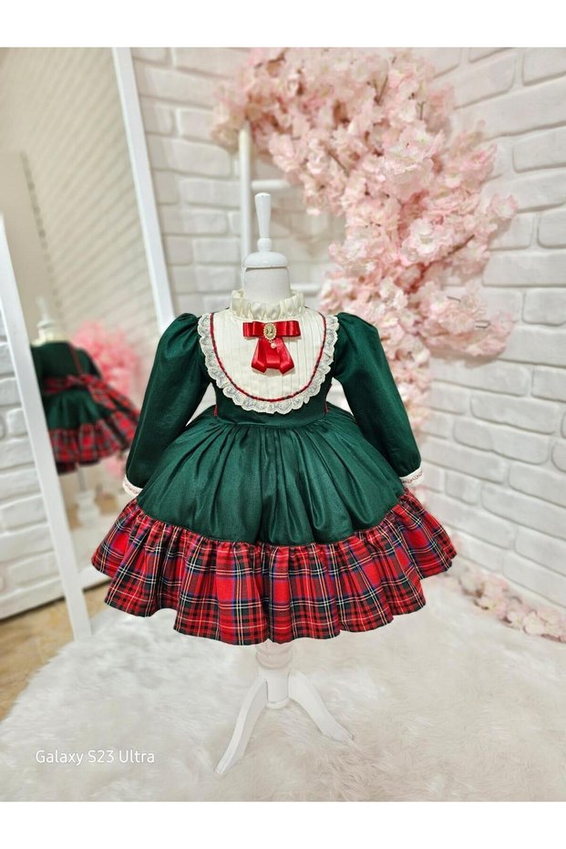 Green Plaid Baby Girl Dress, Birthday, Photo Shoot Dress, Suitable for Ages 0-12
