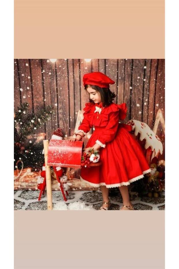 Red Christmas Vintage Baby Girl Dress, photo shoot dress, suitable for ages 0-12