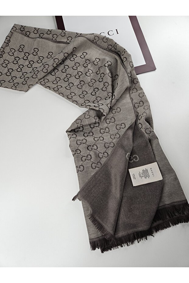 İnce Kumaş G Desen Pamuklu Şal Yün İpek Şal 4 Mevsim Çift Taraflı - 2