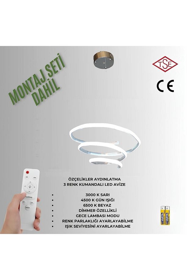 Kumandalı 3 Mod Işıklı Lüks Led Krom Gövde Yüksek Lümen Salon Oda Yatak Odası Mutfak Antre Avizesi - 1