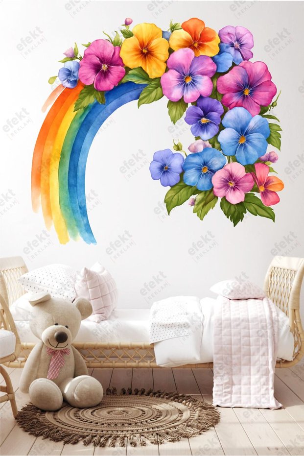 Watercolor Floral Rainbow Kids Room-Nursery-Kindergarten Wall Adhesive Sticker Set