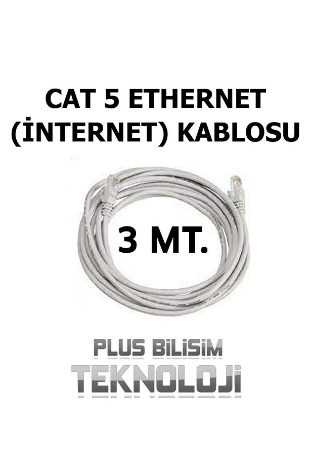3 Metre Cat5 Ethernet İnternet Kablosu, Tv Plus, Tivibu, Fiber, Adsl, Modem PC ve Laptop Ethernet - 1