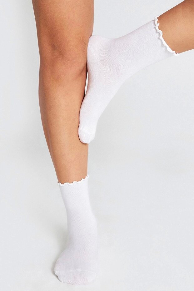 White Bamboo Women's Socks - Elasticless and Ruffled, Non-Marking and Non-Squeezing - 4