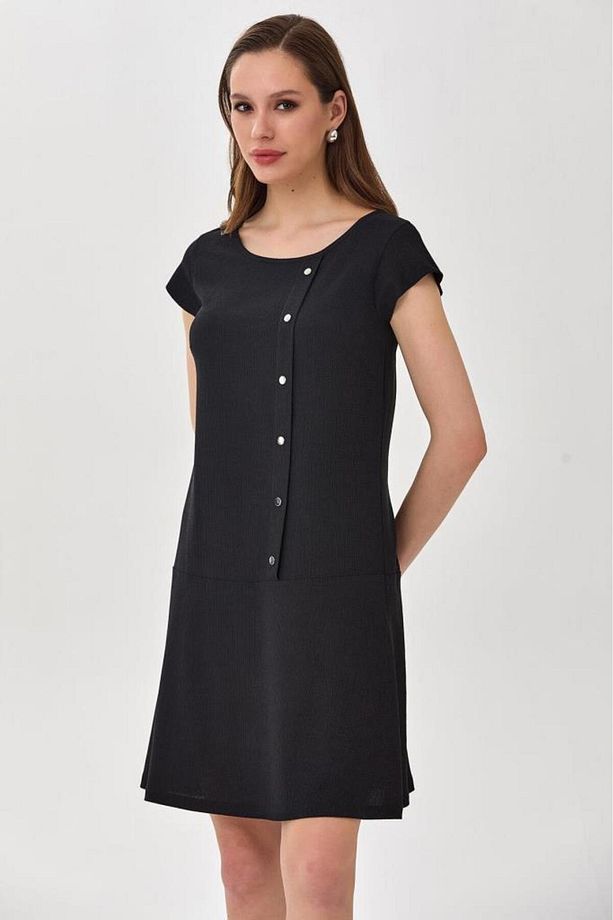Yuvarlak Yaka Önü Çıtçıtlı Elbise 025-4014 - 4