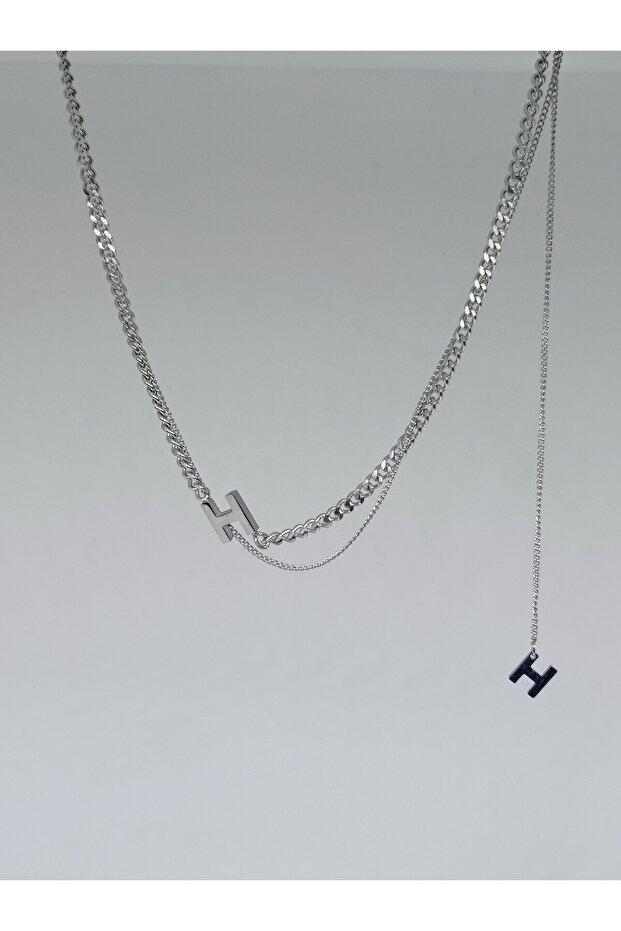 1. Grade Quality 316L Surgical Steel Short Necklace for Women, with Letter H, with Back Chain, Binary Model No 39