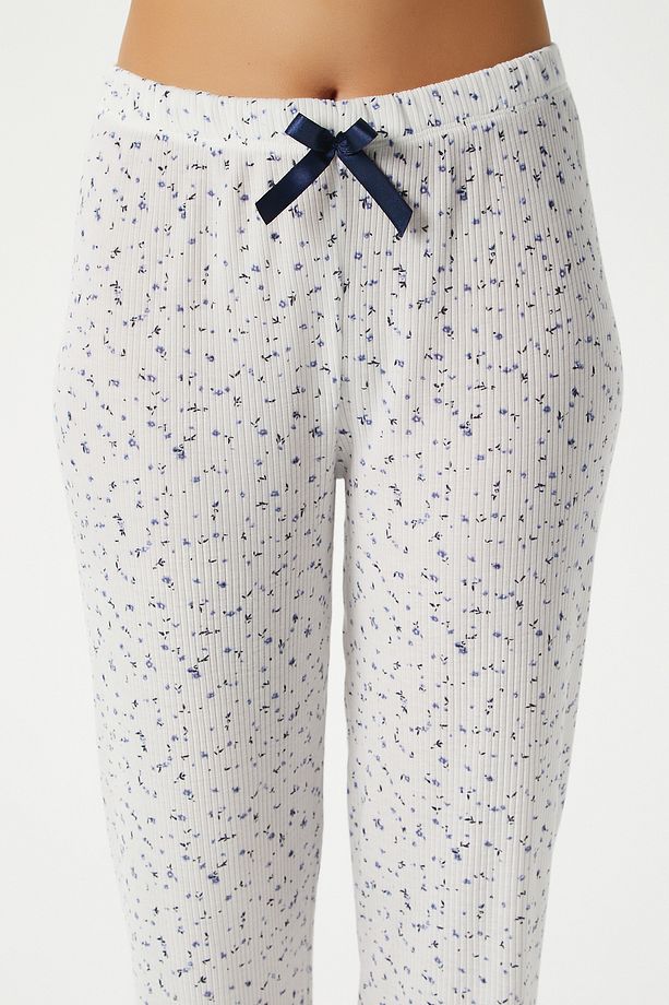 Kadın June Askılı Mavi Minik Çiçekli Alt Üst Pijama Takımı - 8