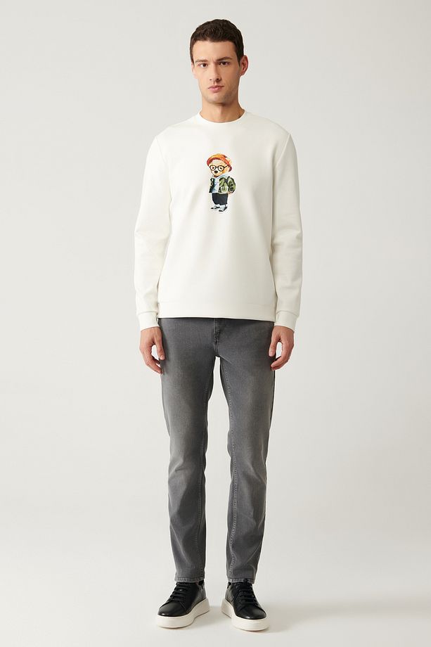 Erkek Ekru Bisiklet Yaka Interlok Baskılı Sweatshirt A41y1248 - 5