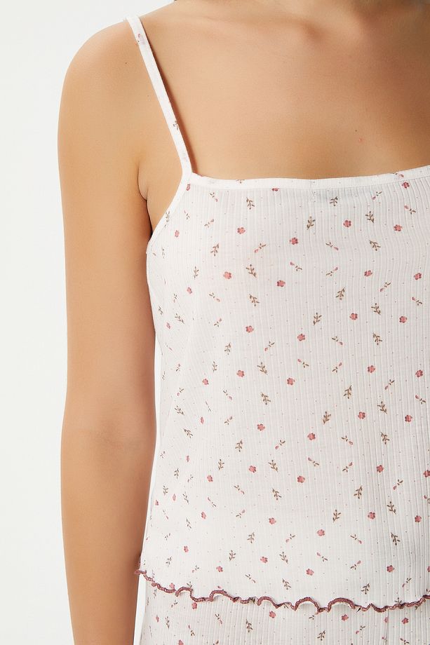 Kadın June Askılı Ekru Minik Çiçekli Alt Üst Pijama Takımı - 6