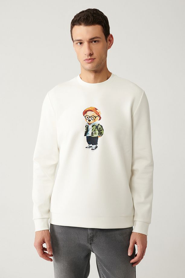 Erkek Ekru Bisiklet Yaka Interlok Baskılı Sweatshirt A41y1248 - 3
