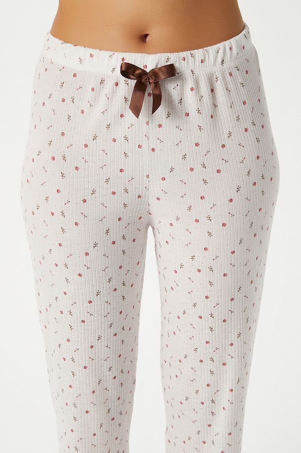 Kadın June Askılı Ekru Minik Çiçekli Alt Üst Pijama Takımı - 8