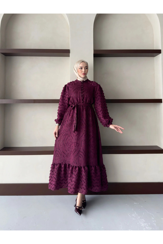 Premium Dress with Silvery Feather Detail