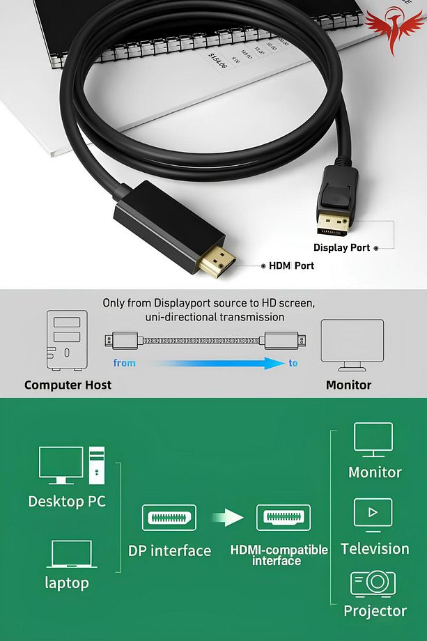 3 Metre Displayport-hdmı Kablo (DP TO HDMI) 60hz,1440p,2k Monitör-pc Görüntü Kablosu Premium 3mt - 4
