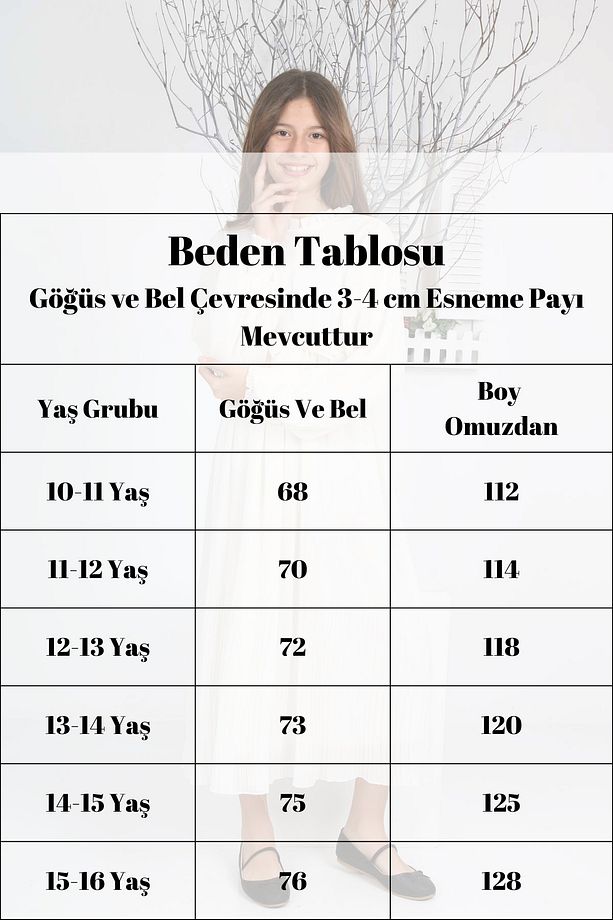 Kız Çocuk Uzun Boydan Pliseli Şifon Tesettür Elbise-11 Yaş-12 Yaş-13 Yaş-14 Yaş-15 Yaş-16 Yaş - 3