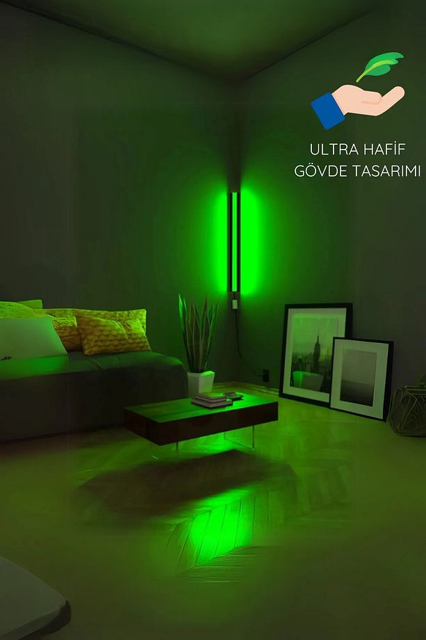 1 Metre Rgb Kumandalı Oda Ambiyans Aydınlatma Çubuk Led Çok Renkli Duvar Tak Çalıştır Aplik Pembe - 5