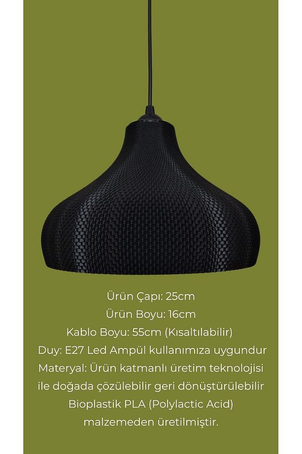Leila Siyah Avize Yatak Odası, Mutfak, Oturma Odası Tasarım Tekli Sarkıt Avize (PLASTİK) E27 - 4