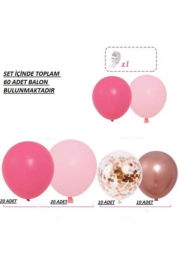 Lüks 1 Yaş Doğum Günü Balon Seti Fuşya Makaron Pembe - 2