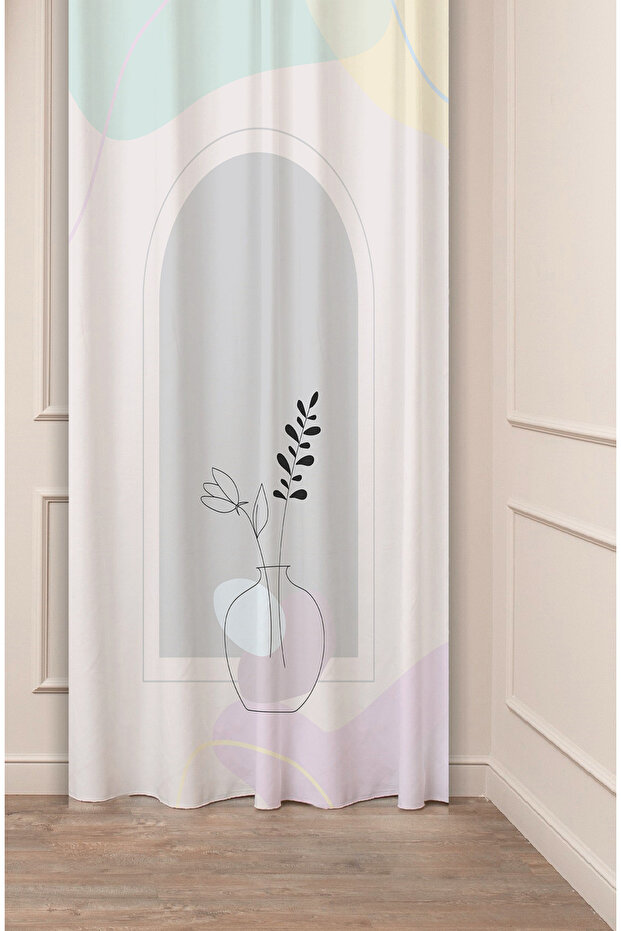 Bohemian Vase Flower Leaf Pattern Special Design Digital Printed (Single Wing) Soft Modern Stylish Background Curtain