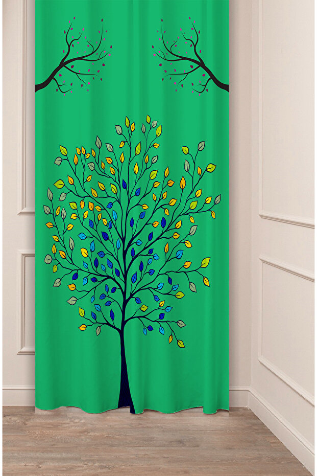 Flowers Leaf Striped Bohemian Patterned Special Design Digital Printed (Single Wing) Modern Stylish Background Curtain