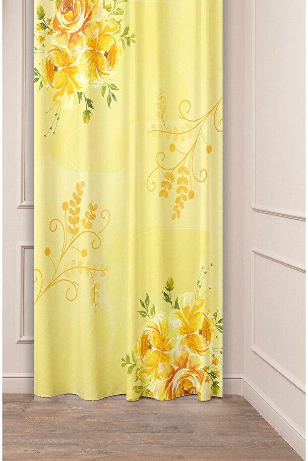 Bohemian Flower Leaf Antique Patterned Special Design Digital Printed (Single Wing) Modern Stylish Style Background Curtain