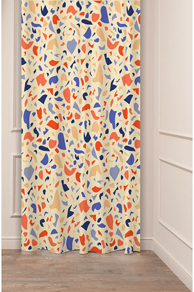 Flowers Leaf Striped Bohemian Patterned Special Design Digital Printed (Single Wing) Modern Stylish Background Curtain