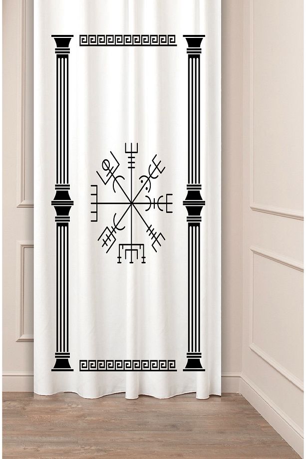 Burç Sayılar Hippi Mandala Antik Desenli Özel Tasarım Dijital Baskılı (Tek Kanat) Modern Fon Perde - 1
