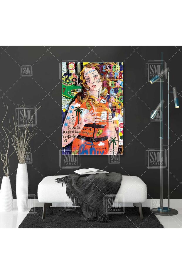Venüsün Doğuşu Boticelli Can Yeleği Grafiti Sokak Sanatı Street Art Dikey Kanvas Tablo - 1