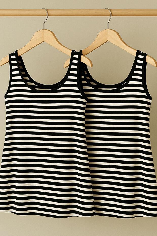 2 Adet A Kesim Rahat Kalıp Basic Kalın Askılı Atlet Tişört - 1