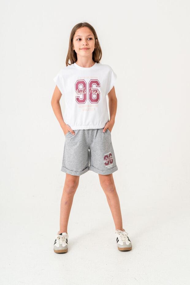 96 Girls Team Department of Athletics Printed Girls Shorts - T-Shirt Set