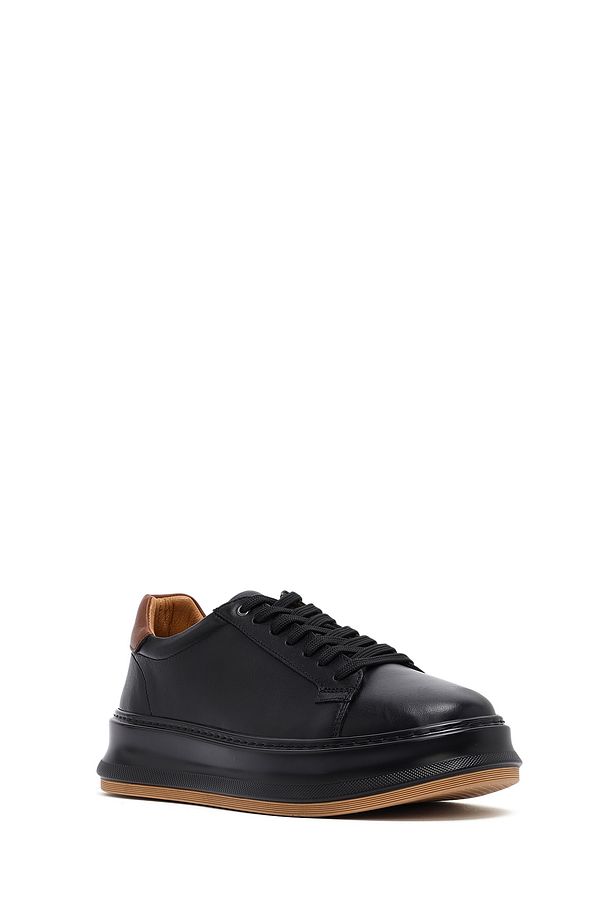Erkek Siyah Bağcıklı Kalın Tabanlı Deri Sneaker 25SFD675118 - 6