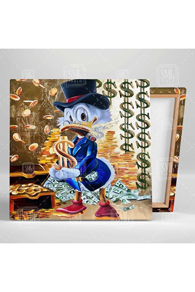 Varyemez Amca Ve Serveti Altın Dolar Kare Kanvas Tablo - 2