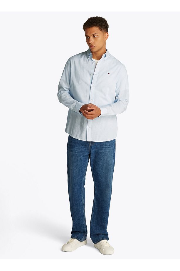 Regular Fit Mavi Düz Erkek Gömlek DM0DM20875C3Q TJM REG LINEN BLEND - 1
