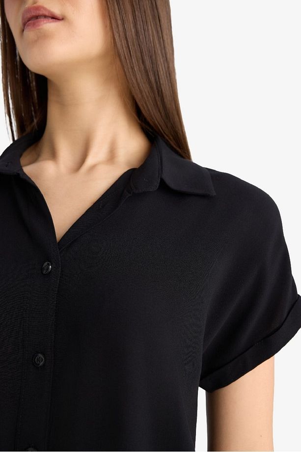Yeni Sezon Regular Fit Basic Düz Viskon Kısa Kollu Gömlek - 5