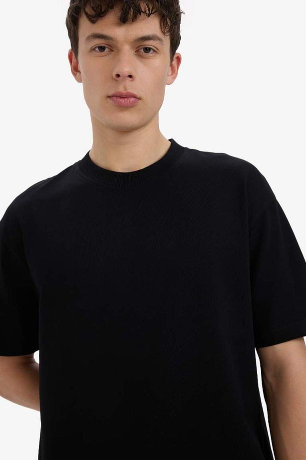 %100 Pamuk Relax Fit Bisiklet Yaka Kısa Kollu Basic Düz Siyah Tişört D3673ax25sm - 5