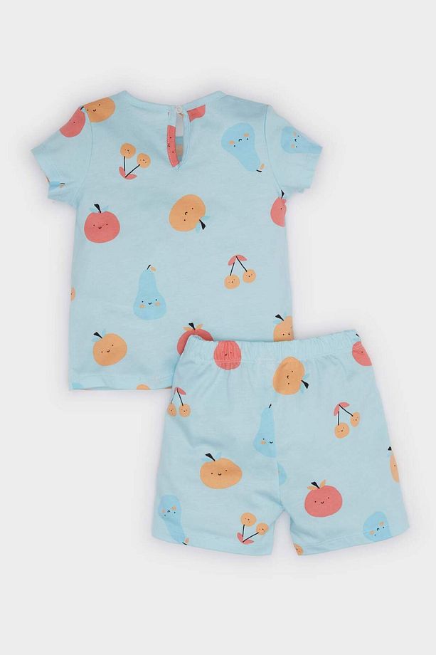 Kız Bebek Pijama Takımı Desenli Kısa Kollu Penye Üst Beli Lastikli Şort E9604A525SM - 4