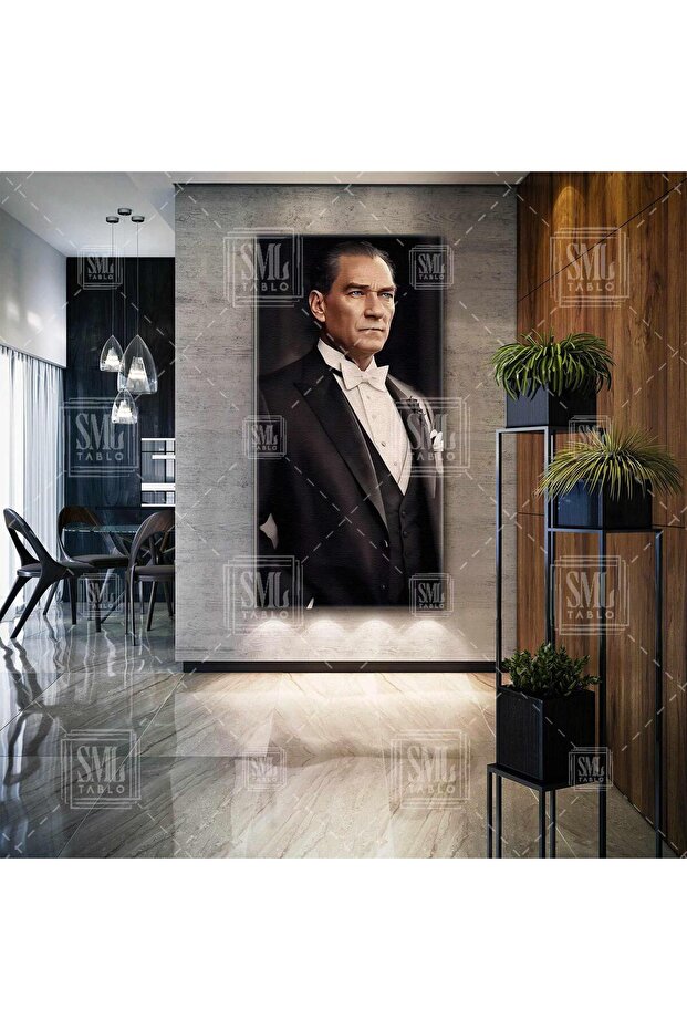 Takım Elbiseli Mustafa Kemal Atatürk Yapay Zeka Boyuna Dikey Kanvas Tablo - 1