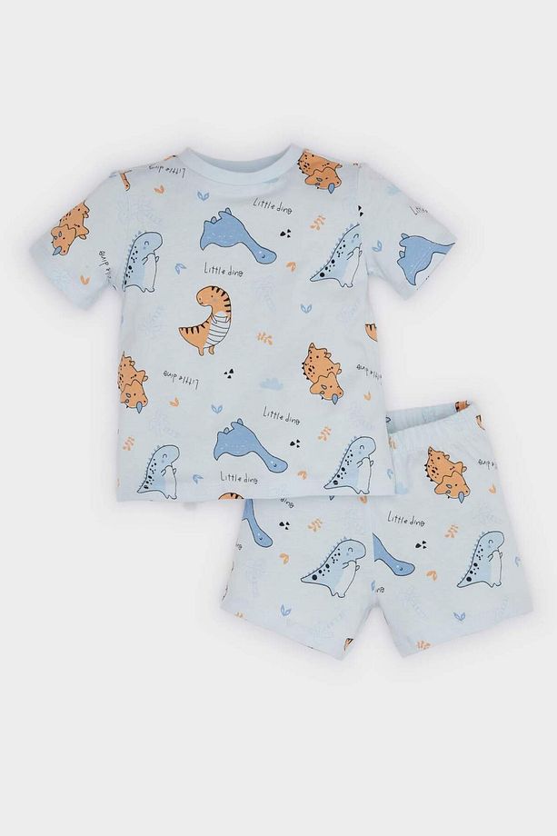 Erkek Bebek Pijama Takımı Dinazor Baskılı Kısa Kollu Penye Üst Beli Lastikli Şort E9605A525SM - 1
