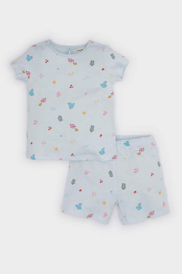 Kız Bebek Pijama Takımı Desenli Kısa Kollu Penye Üst Beli Lastikli Şort E9603A525SM - 1