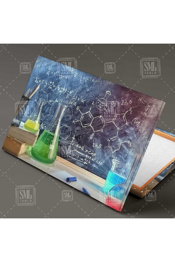 Kimyasallar Laboratuvar Molekül Kara Tahta Bileşenler Yatay Kanvas Tablo - 2