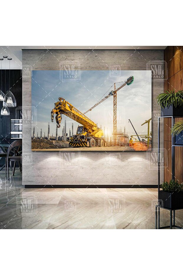 İş Makinaları Vinç Inşaat Yapı Denetim Mühendislik Building Yatay Kanvas Tablo - 1