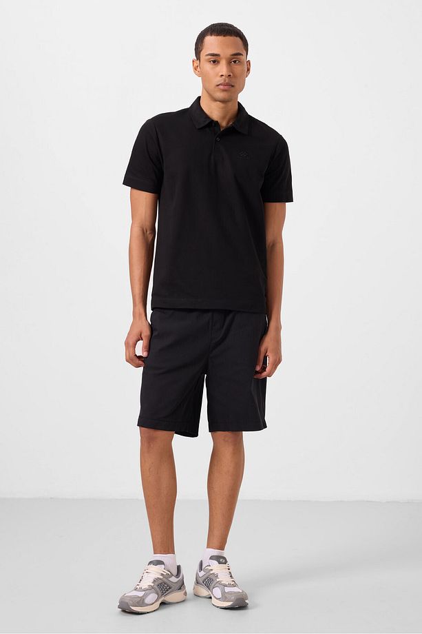 Siyah Standart Fit Dokuma Hafif Esnek Chino Erkek Şort - 81293 - 1