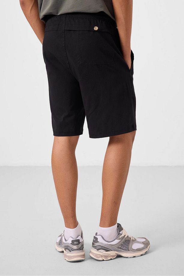 Siyah Standart Fit Dokuma Hafif Esnek Chino Erkek Şort - 81292 - 8