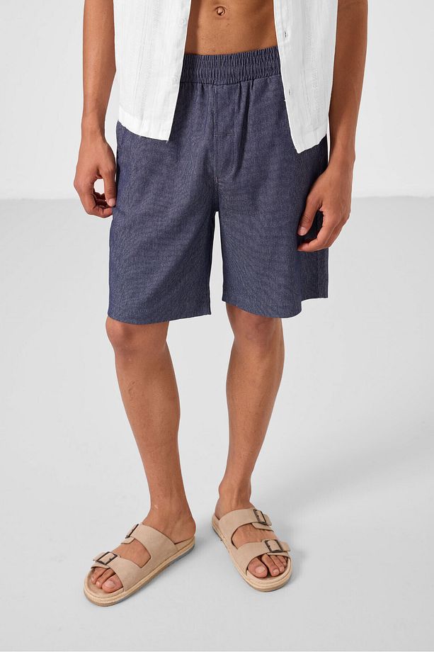 Kot Lacivert Standart Fit Dokuma Hafif Esnek Chino Erkek Şort - 81289 - 7