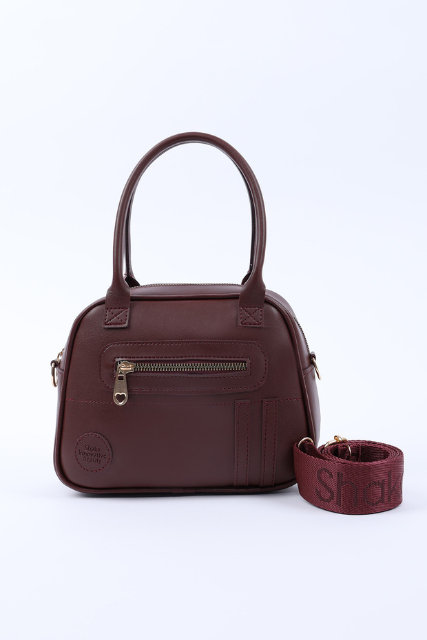 Bordo Shk225 Faux Leather, Two Compartments with Zipper, Column Strap Bowling Hand and Shoulder Bag