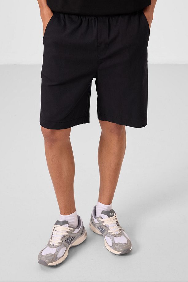 Siyah Standart Fit Dokuma Hafif Esnek Chino Erkek Şort - 81293 - 6
