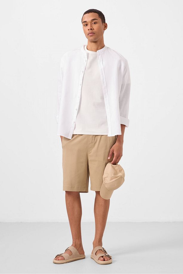 Koyu Bej Standart Fit Dokuma Hafif Esnek Chino Erkek Şort - 81289 - 4