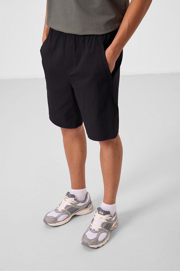 Siyah Standart Fit Dokuma Hafif Esnek Chino Erkek Şort - 81292 - 7